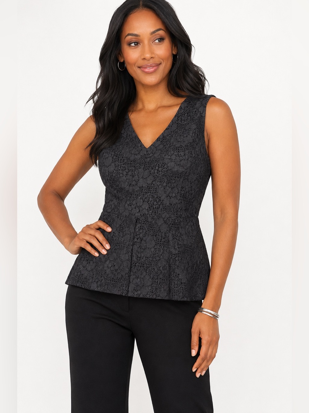 WHBM White House Black Market Black Lace Peplum Tank Top NWT Medium Career